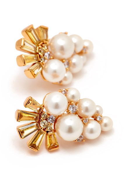 Rain Or Shine Cluster Studs, Plated Metal & Cubic Zirconia with Faux Pearls